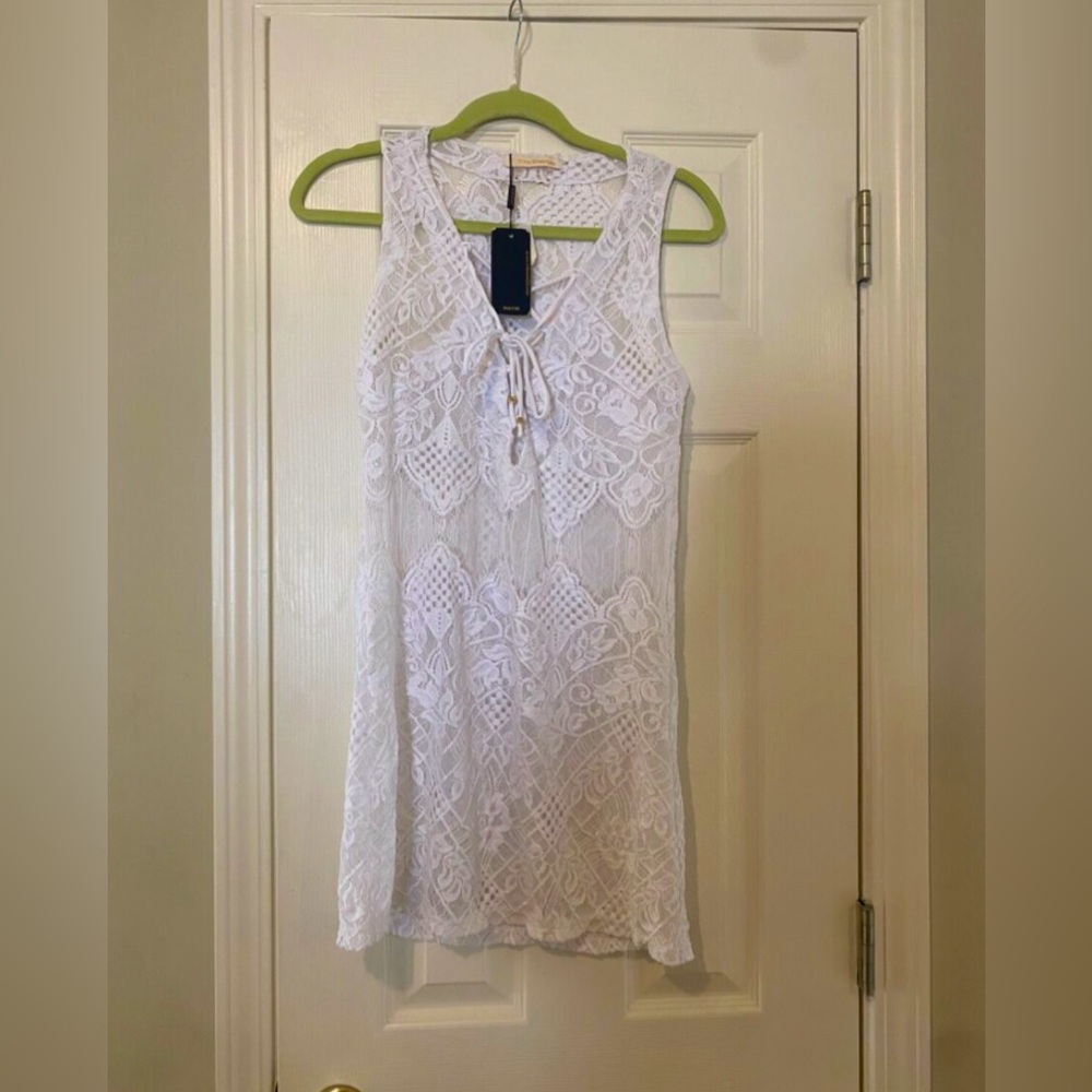 NWT Sol e Energia White Crochet Lace Racerback Dress Cover-Up Small